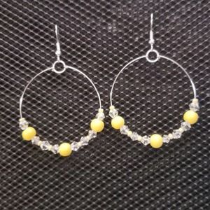 Yellow beads & clear crystals hoop earrings